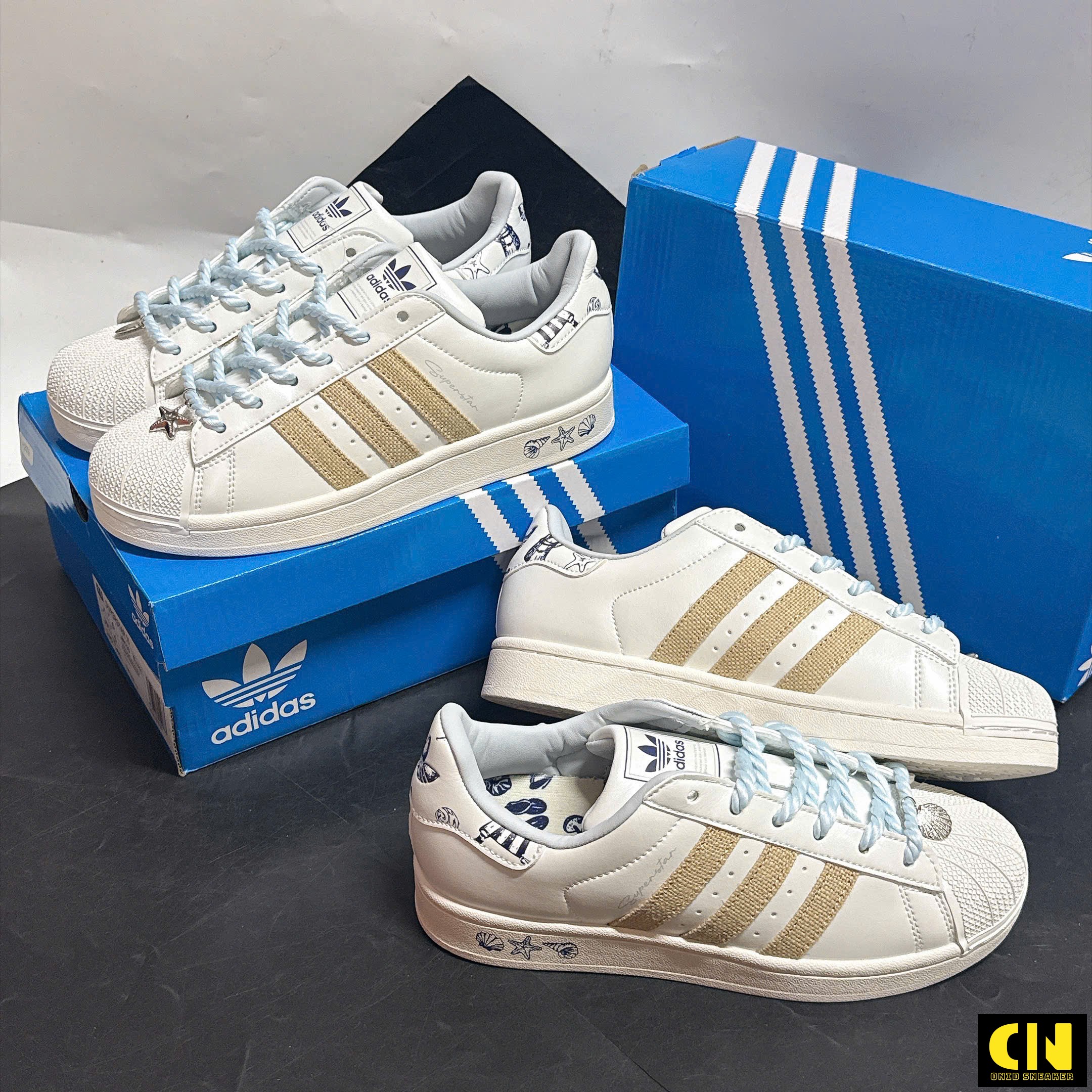 Giày Adidas Superstar Ii Pearl White Trắng Dây Thừng Xanh Dương Giày Adidas Superstar II Pearl White Trắng Dây Thừng Xanh Dương