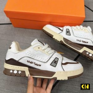 Giay Louis Vuitton Lv Trainer White Mocha Brown Giày Louis Vuitton LV Trainer White Mocha Brown