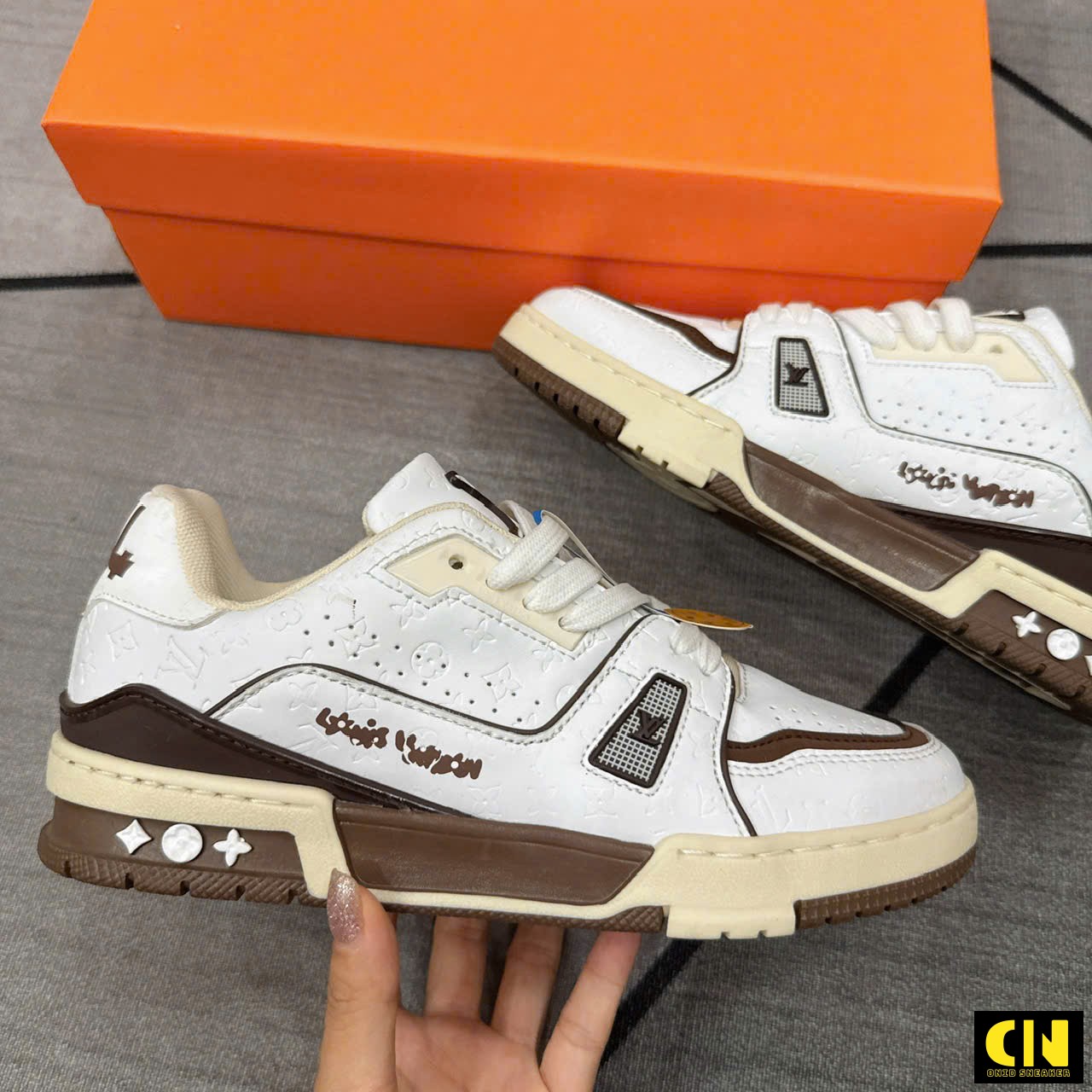 Giày Louis Vuitton Lv Trainer White Mocha Brown Giày Louis Vuitton LV Trainer White Mocha Brown