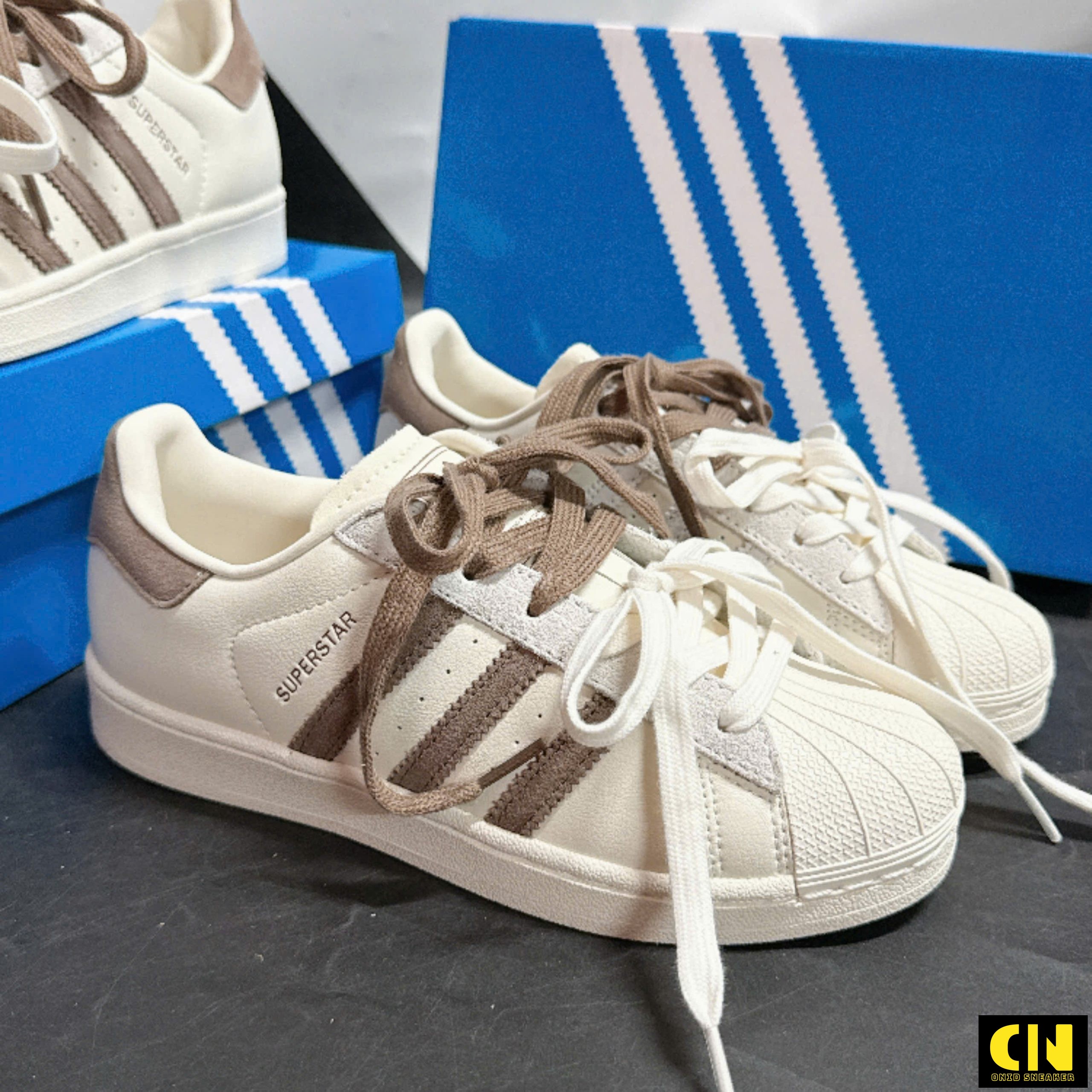 Giày Nữ Adidas Superstar Phối Màu Nâu Latte Giày Nữ Adidas Superstar Phối Màu Nâu Latte