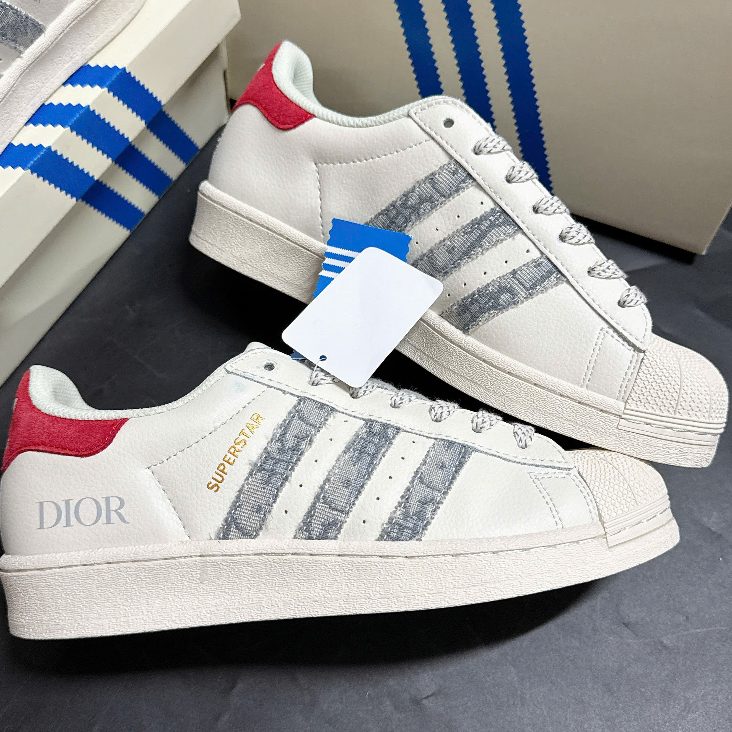 Giày Sneaker Adidas Superstar Dior White Grey Red Giày Sneaker Adidas Superstar Dior White Grey Red