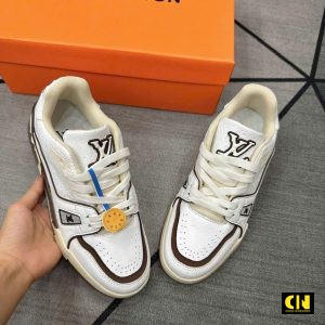 Giay Sneaker Nam Nu Louis Vuitton Lv Trainer Trang Nau Mocha Giày Sneaker Nam Nữ Louis Vuitton LV Trainer Trắng Nâu Mocha
