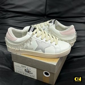 Giay Sneaker Nu Golden Goose Superstar Mau Trang Got Hong Phan Dinh Da Giày Sneaker Nữ Golden Goose Superstar Màu Trắng Gót Hồng Phấn Đính Đá