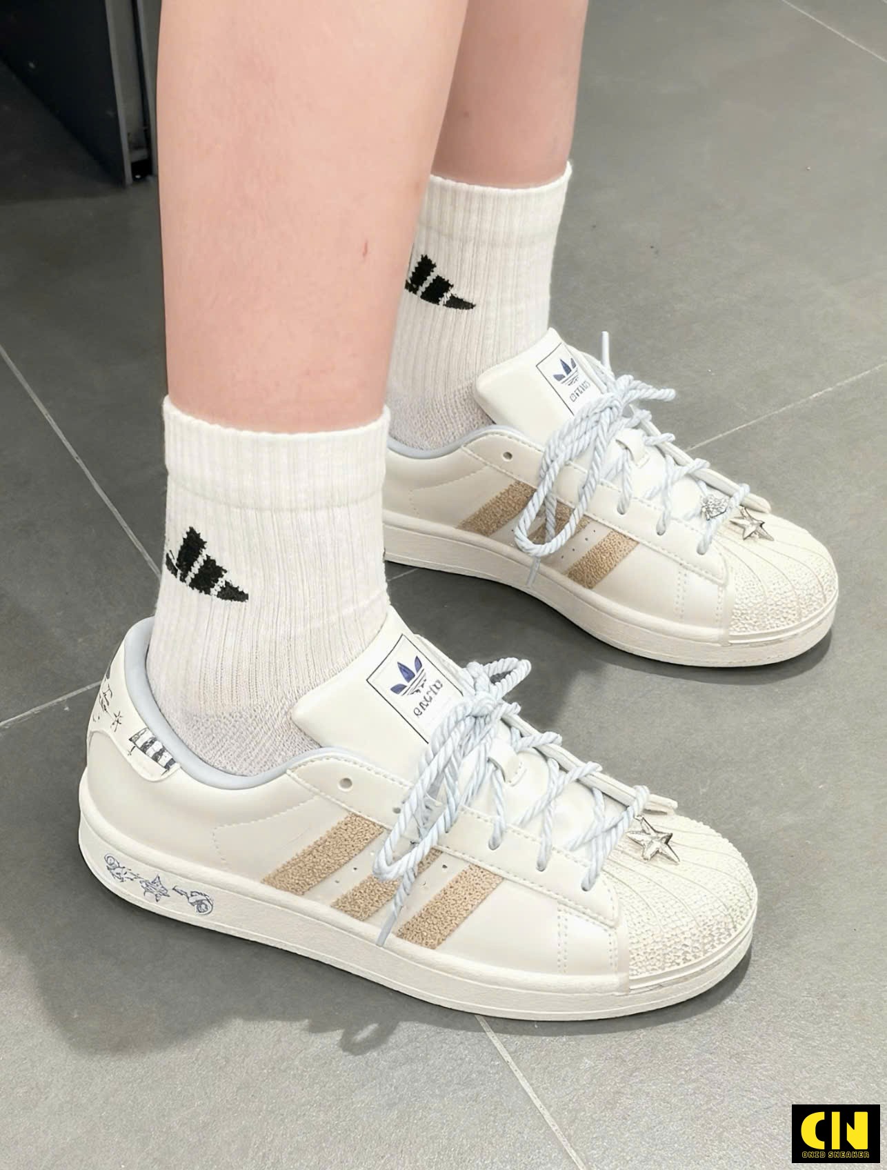 Giày Sò Superstar Ii Pearl White Cream Blue Giày Sò Superstar II Pearl White Cream Blue