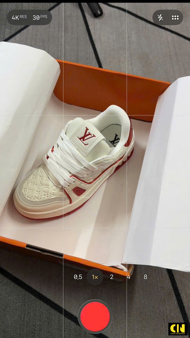 Giày Cổ Thấp Louis Vuitton Lv Trainer 54 Red White Da Dập Nổi Monogram Giày Cổ Thấp Louis Vuitton LV Trainer 54 Red White Da Dập Nổi Monogram