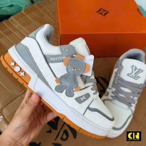 Giay Louis Vuitton Lv Trainer White Grey Xam Trang Cam Giày Louis Vuitton LV Trainer White Grey Xám Trắng Cam