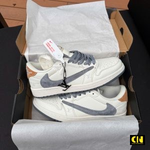 Giay Nike Air Jordan 1 Low Travis Scott Louis Vuitton White Grey Giày Nike Air Jordan 1 Low Travis Scott Louis Vuitton White Grey