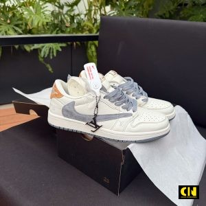 Giay Nike Jordan 1 Low X Travis Scott X Louis Vuitton White Grey Brown Giày Nike Jordan 1 Low x Travis Scott x Louis Vuitton White Grey Brown