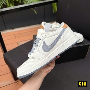 Giay Sneaker Nike Jordan 1 Low Travis Scott Lv White Grey Suede Giày Sneaker Nike Jordan 1 Low Travis Scott LV White Grey Suede