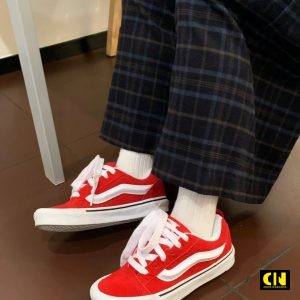 Giay Sneaker Vans Knu Skool Vibrant Red White Do Trang Da Lon Giày Sneaker Vans Knu Skool Vibrant Red White Đỏ Trắng Da Lộn